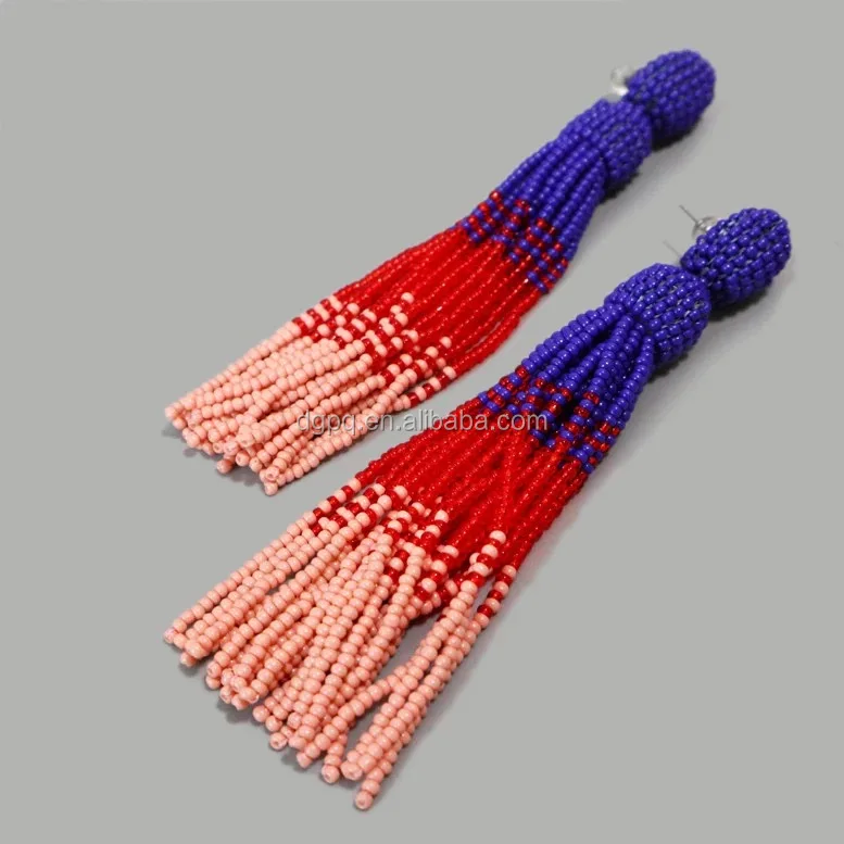 Peichi women fashion handmade Tassel beaded jewelry and drop earring