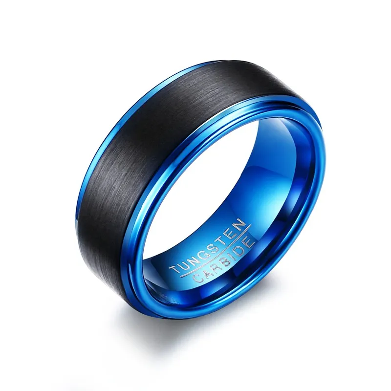 
Fashionable High Quality wholesale 8mm ring wide IP gold plating matte fihished unique blue tungsten claddagh rings 