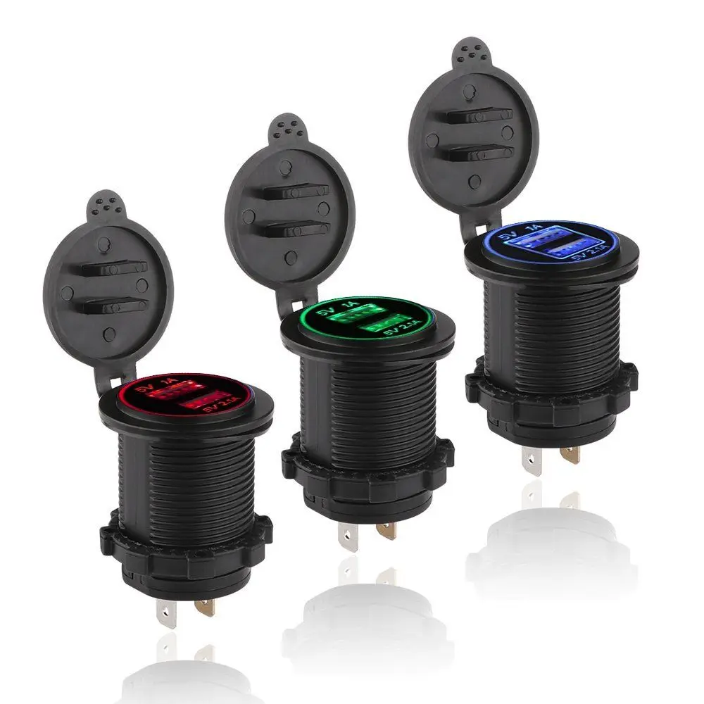 Dual USB  12-24V 3.1A Blue LED adapter socket for car marine boat RV