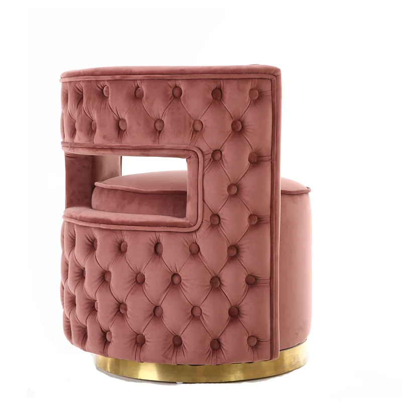 
M38 Swivel button Tufted wood sofa Noble Luxury Gold Velvet club chair 