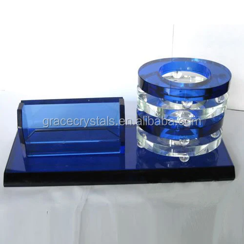 Clear Crystal Office Stationery Gift Set Desk Top Pen and Card Holder for Letter-Themed Promotions