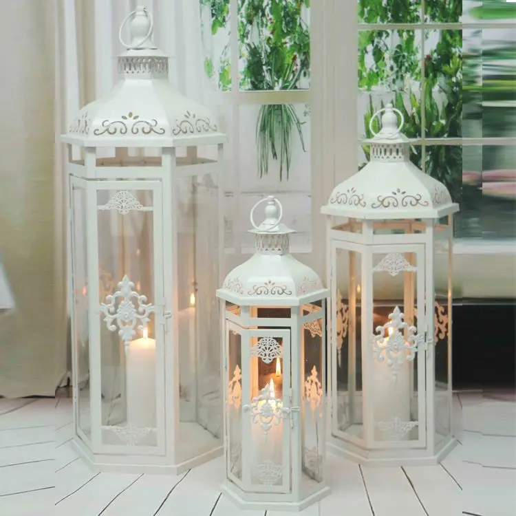 White garden decoration wedding candle moroccan lantern set of 3 metal lantern