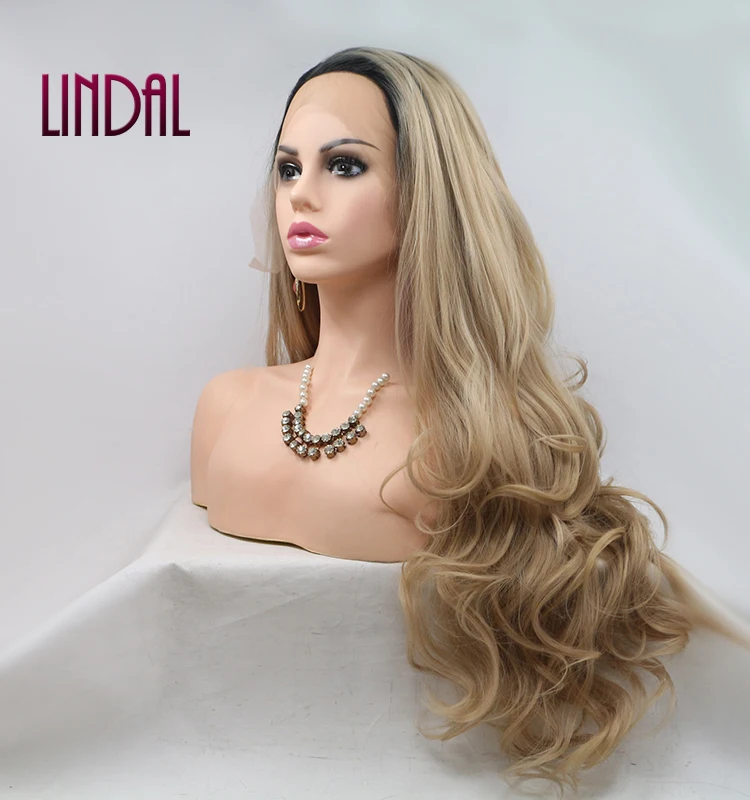 Loose Curly  Lace Front Wig Ombre Ash Blonde Color Synthetic Wet and Wavy Wig Pre Plucked Hairline Heat Resistant Fiber Wigs