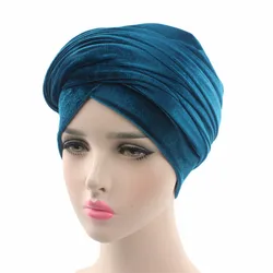 African Velvet Luxury Multifunction Head Wrap Soft Stretchy Tube Long Muslim Hijab Scarf Turban For Women