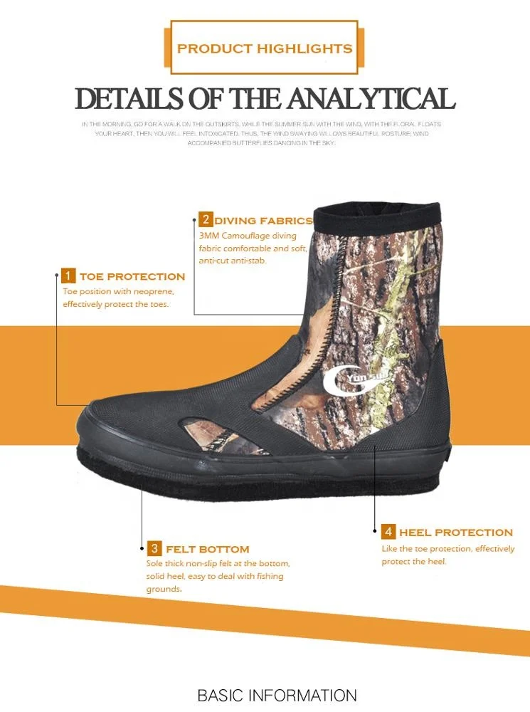 YONSUB 5MM Neoprene Diving Boots Wear-resistant Upstream Shoes Non-slip Fishing Shoes Camouflage Keep Warm Water Sports Shoes