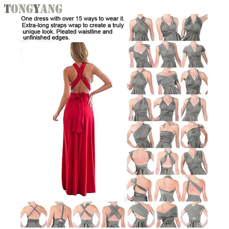 TONGYANG Sexy Women Multiway Wrap Convertible Boho Maxi Club Red Dress Bandage Long Dress Party Bridesmaids Infinity Robe