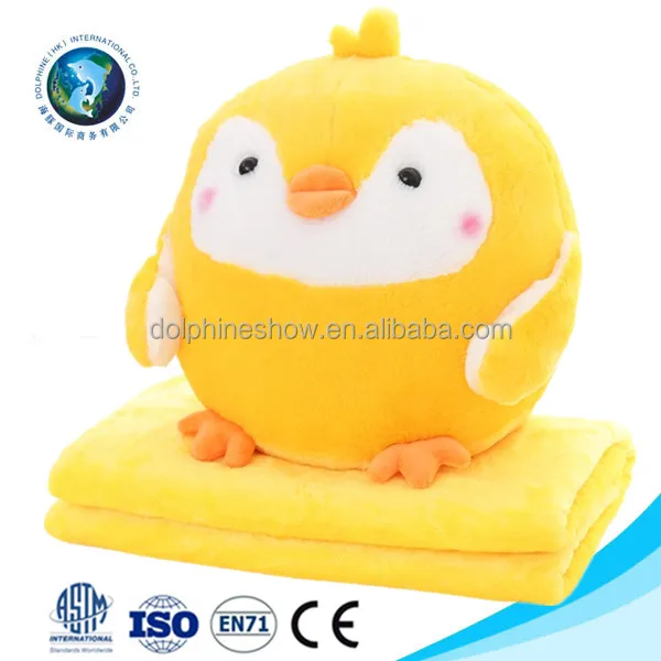 
Stuffed Plush Animal Pillow Blanket For Kids Cheap Custom Soft Plush Yellow Chick 2 in 1 Pillow Coral Fleece Baby Blanket 
