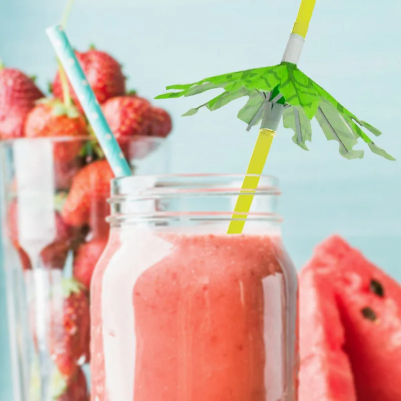 
618087 10pcs Green Coconut Tree Beverages Drinking Straws Umbrella Disposable Party Straw DIY Decoration Bar Accessories 