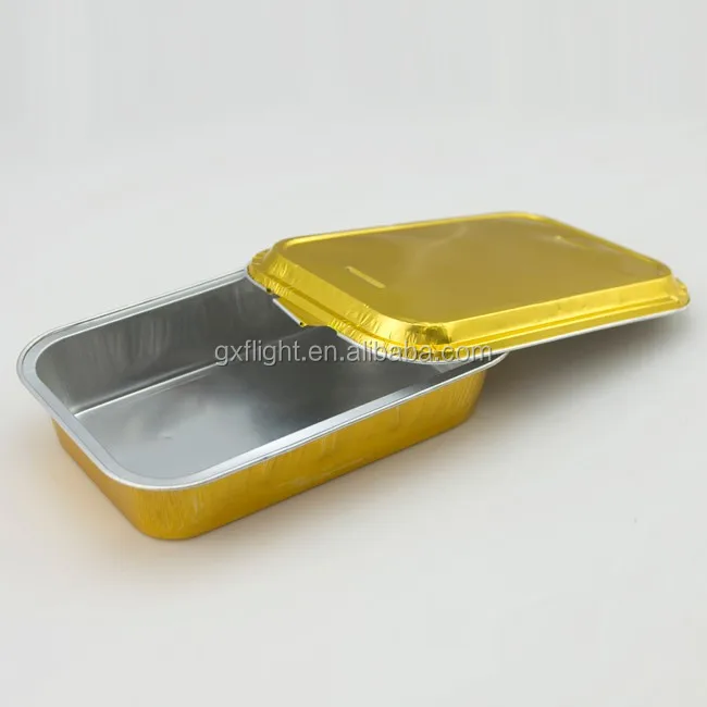 Disposable Colored Aluminum Foil Tray With Lid For Takeaway Food Container