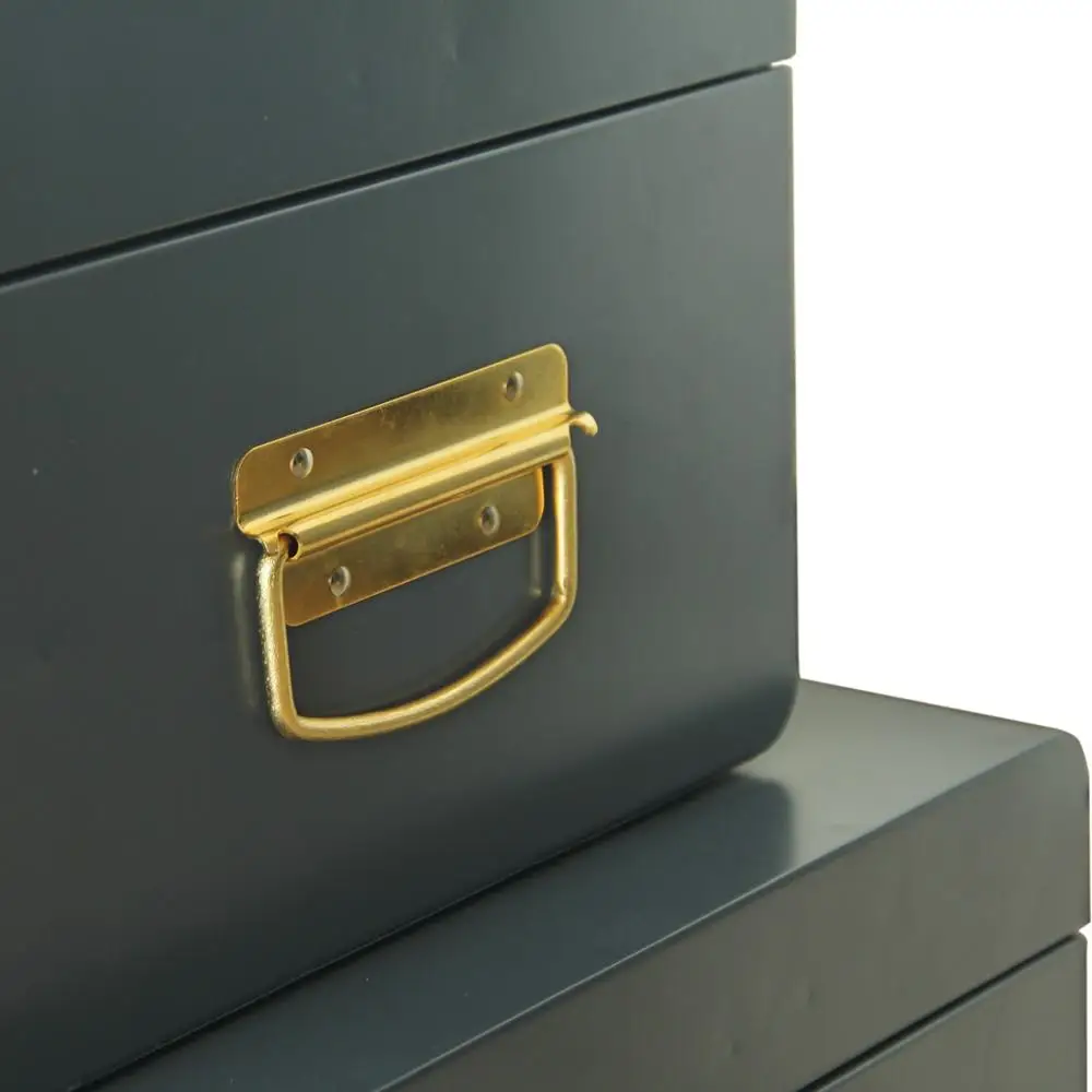 Metal Trunk set of 2 Dark Grey  metal steel household storage trunk set lockable and decoration with Gold handles Living room