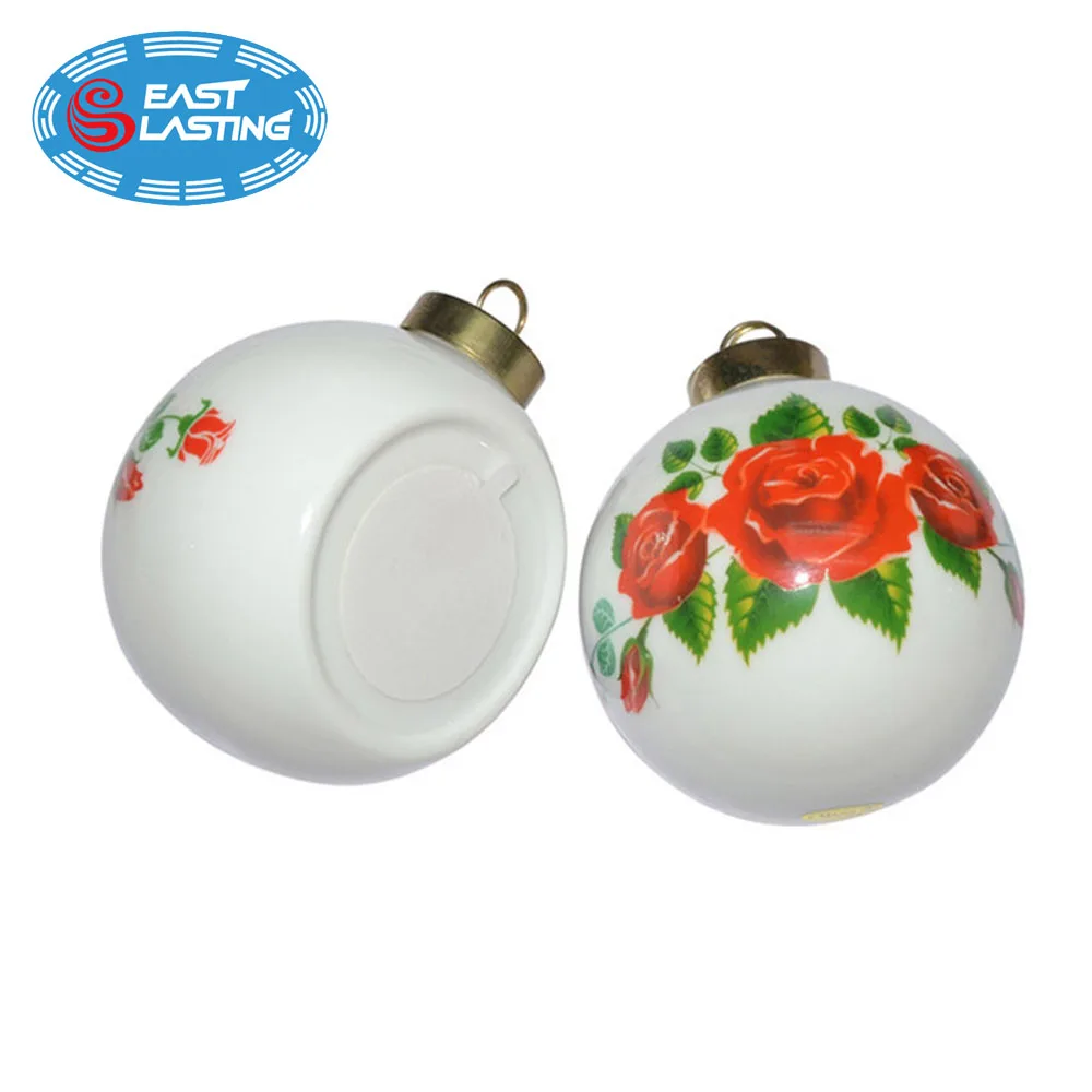 
Custom 100 wholesale frosted white decal sublimation ceramic Christmas ornament 