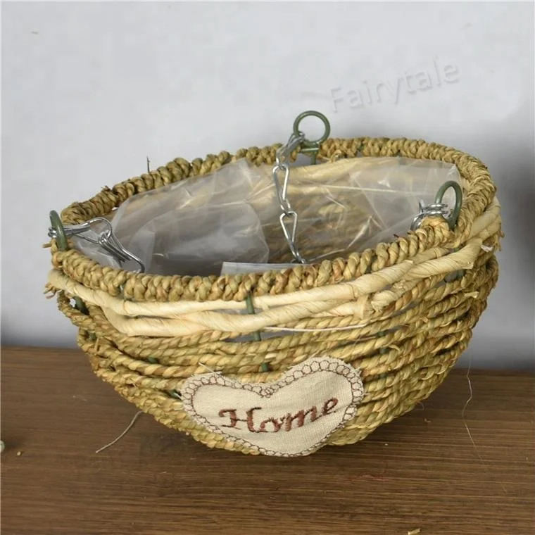 Creative Wholesale Rattan Wicker Straw Weaving Flower Pot Green Radish Hanging Basket