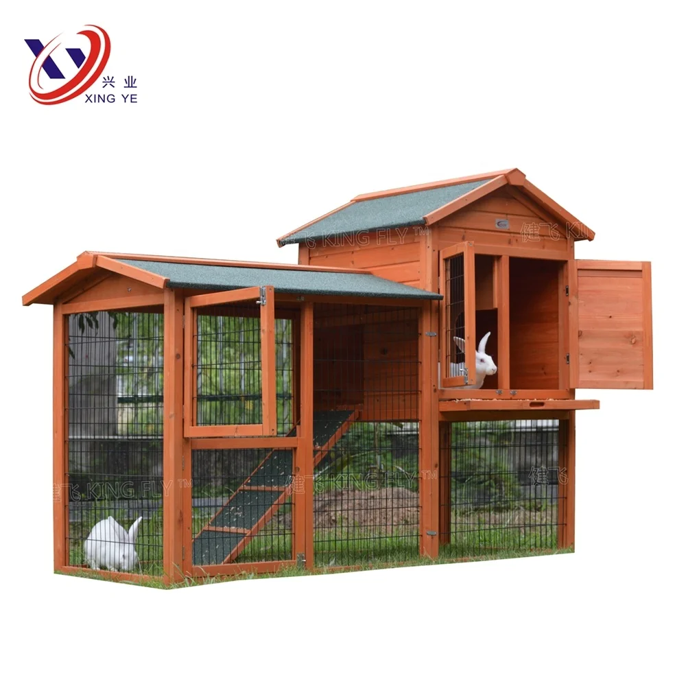 2 Tier classical  wooden rabbit hutch with asphalt felt roof