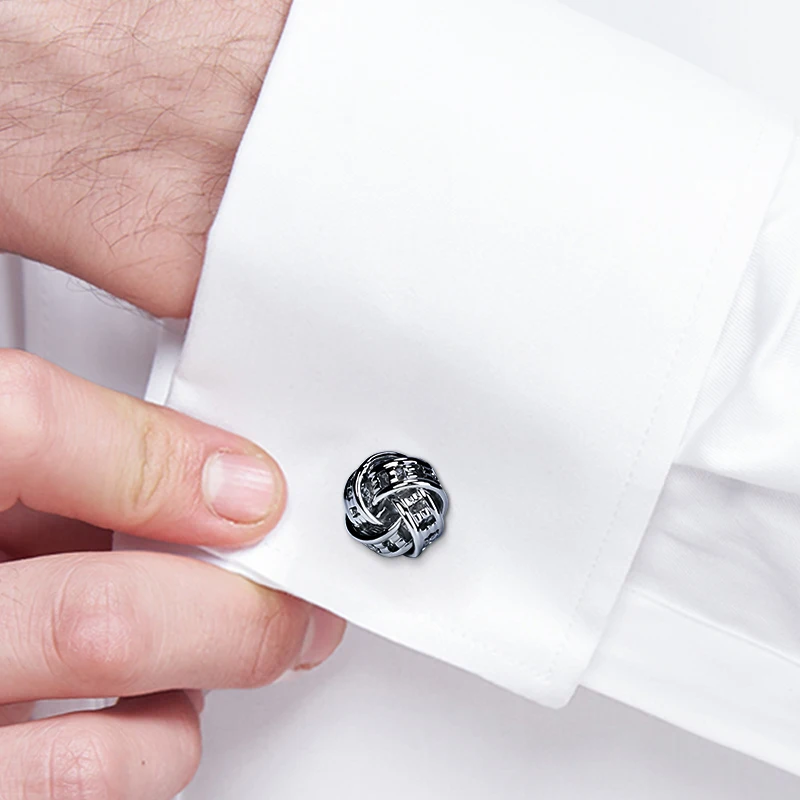 Shirt Gold Cufflinks Black Silver Tone Unique Business Wedding Silver Knot Cufflinks for Men