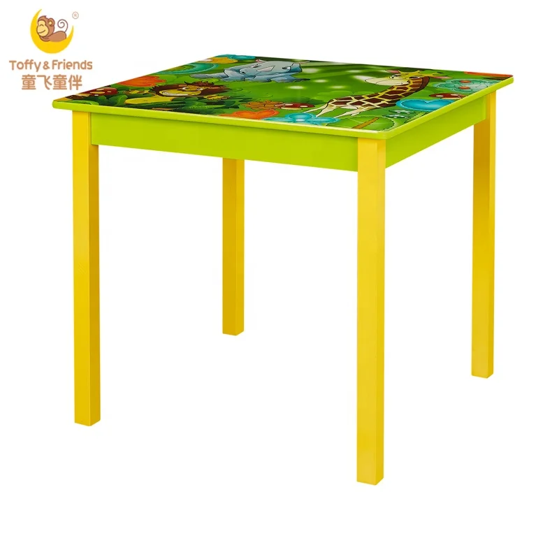 Toffy & Friends wooden kids square table two chairs set in Jungle design