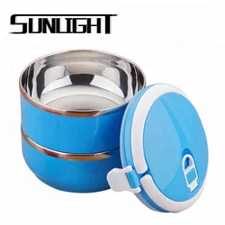 2 layer food storage metal lunch box stainless steel with plastic outside