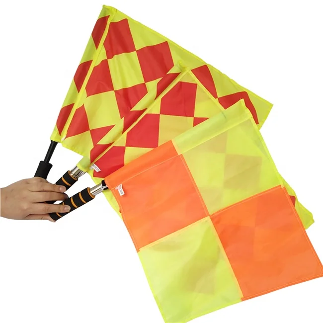 factory supply custom referee kit polyester checkered flag stainless steel stick referee flag soccer