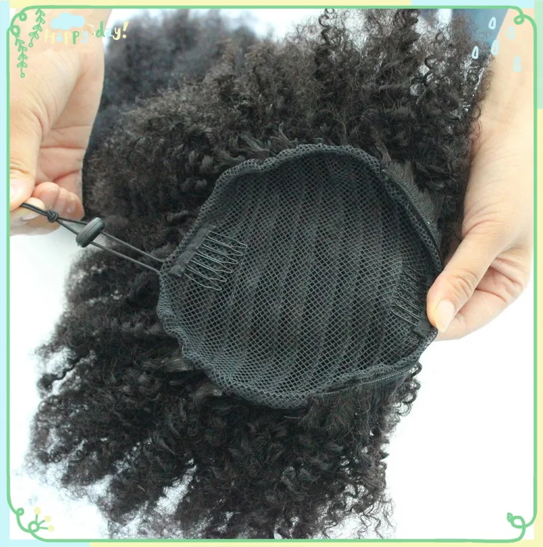 Kinky Curly Ponytail Human Hair For Kids Afro Natural Puff Hair Ponytail Wigs Afro Kinky Curly Ponytail Hair Extensions
