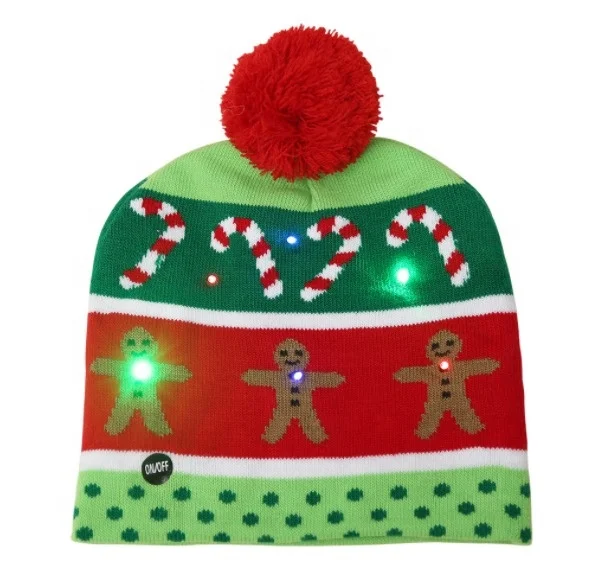 Kids Christmas Jacquard Knit Beanie Hat and Scarf with LED Lights