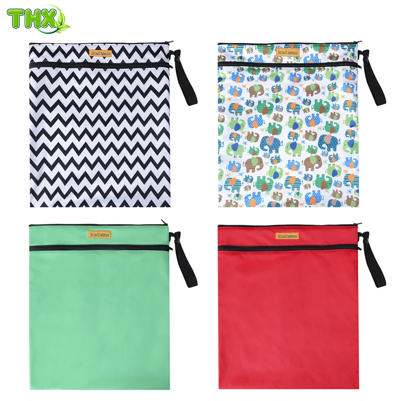 Cloth Diaper Wet Dry Bags Waterproof Reusable with Two Zippered Pockets Travel Beach Pool Daycare Soiled Baby Items