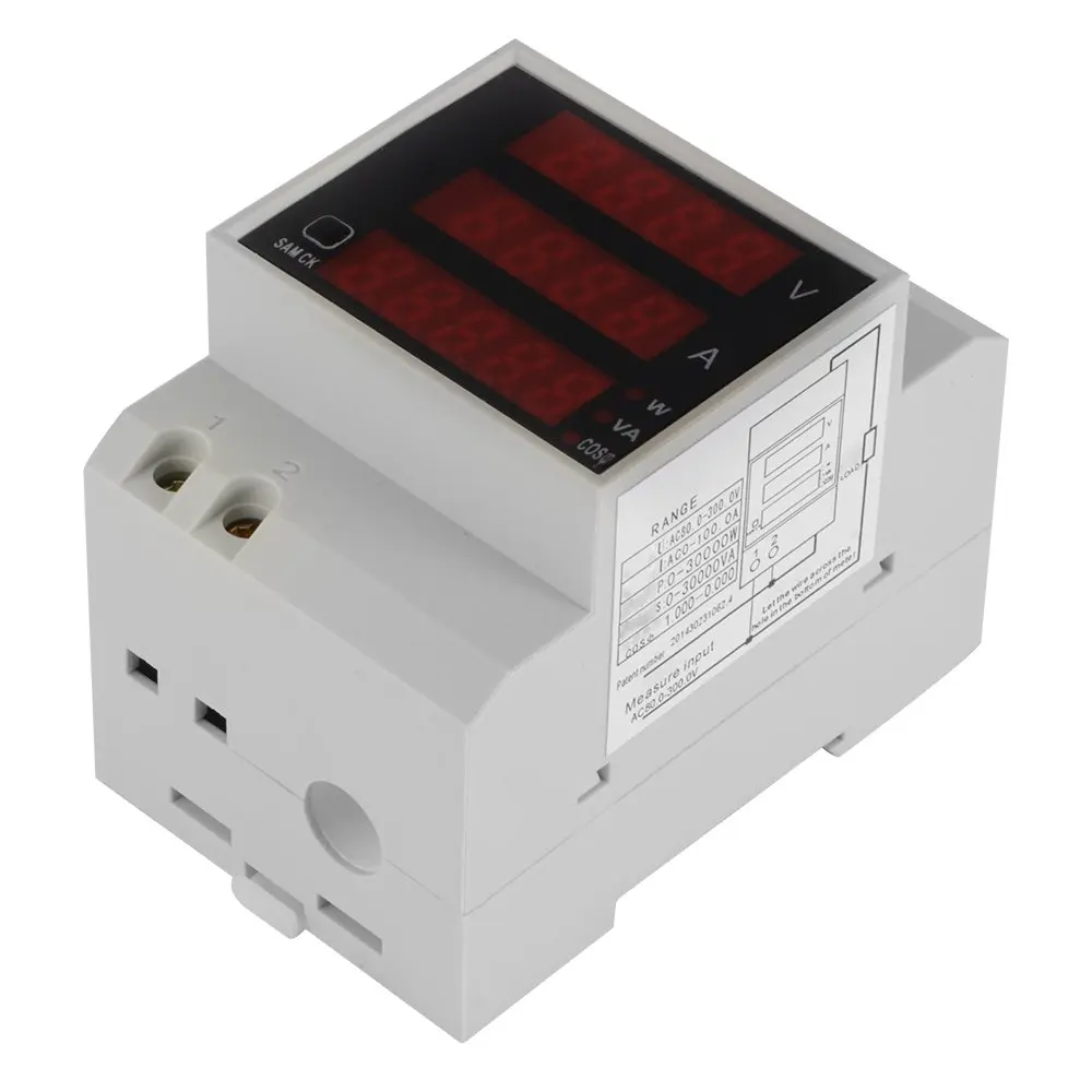 D52-2048 Многофункциональный Амперметр Вольтметр DIN-рейка светодиодный дисплей Вольт-Амперметр активный коэффициент мощности AC 80-300V 0-100.0A BI629