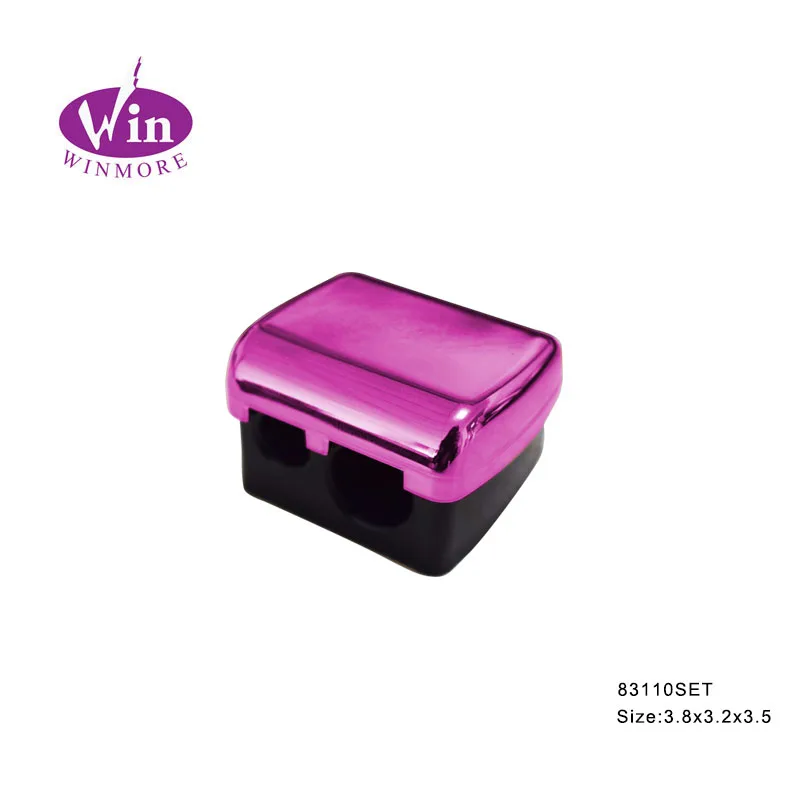 Plastic makeup eye pencil sharpener 2 hole cosmetic eyebrow lipliner pencil sharpener with cover steel blade