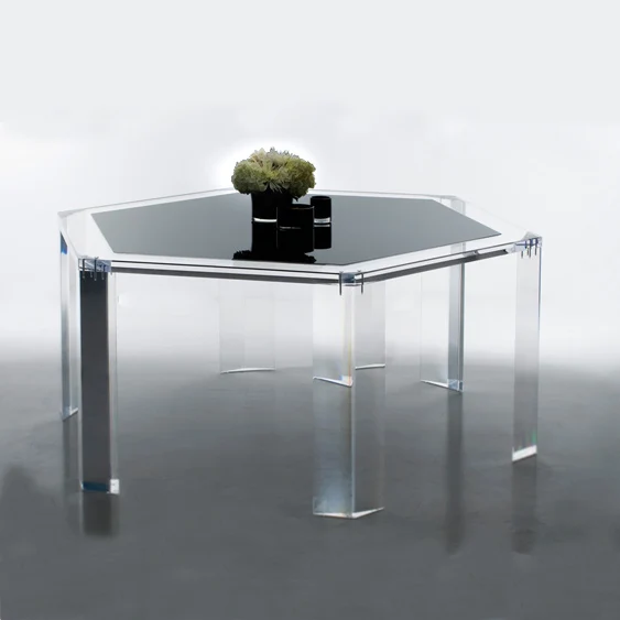 Custom Transparent Furniture Home Decoration Multi-functional Hexagon Coffee Conference Table Acrylic Table