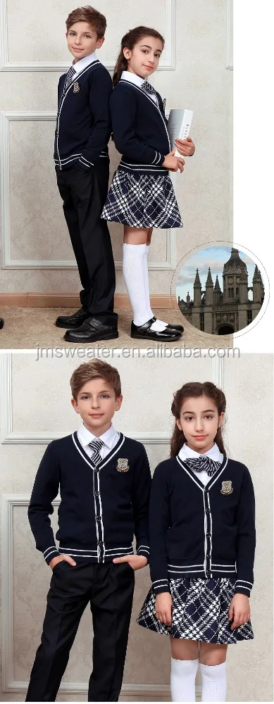 Custom make International school stripe trim cardigan sweater Noble temperament latest design school uniform sweater design