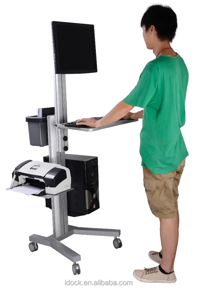 height adjustable mobile computer cart desk