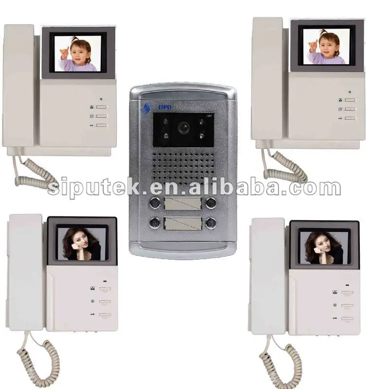 4-проводное переговорное устройство b/w и цветное видео с камерой для 4 квартир