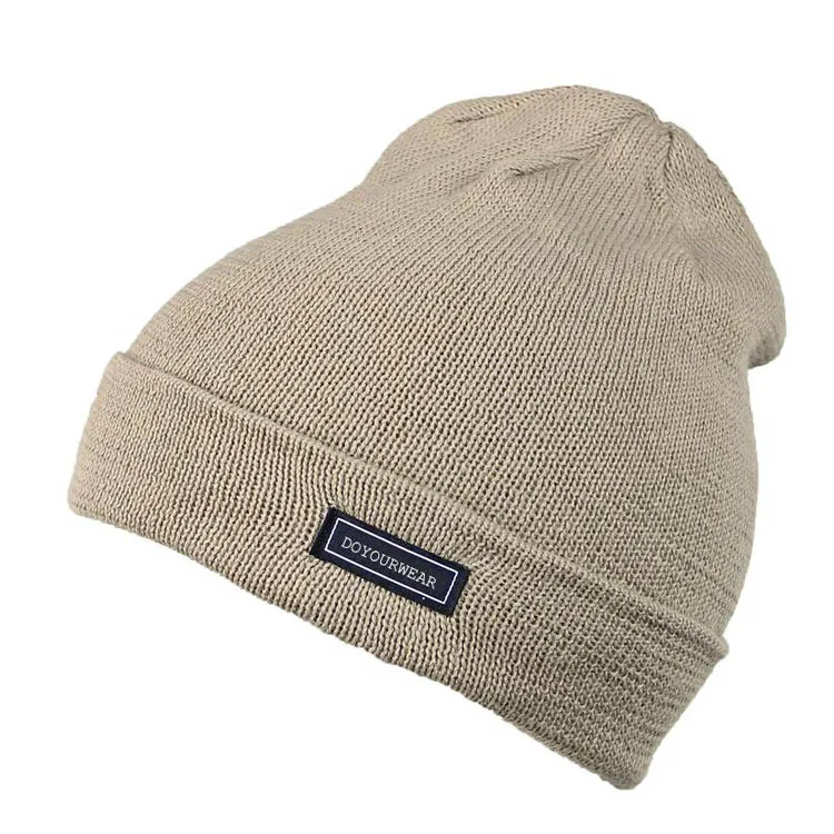 Metal logo merino wool slouch knitted beanie hat