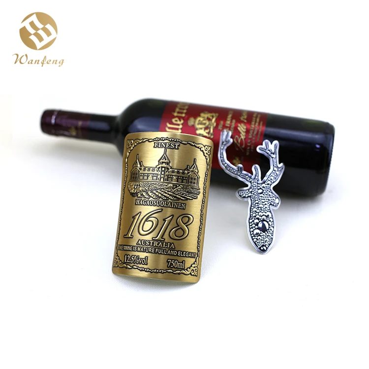 Hight Quality Customized Bottle 3D Metal Embossed Wine Label aluminum labels