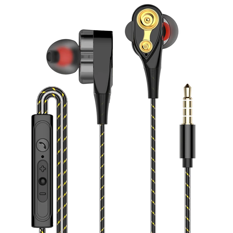 Dual Dynamic Driver Moving Coil 3.5mm Wired In-Ear Headphones Earphones with Mic