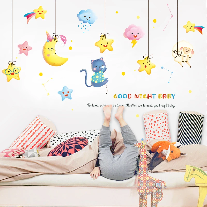 Наклейки на стену YIYAO с изображением мультяшных животных для детской комнаты