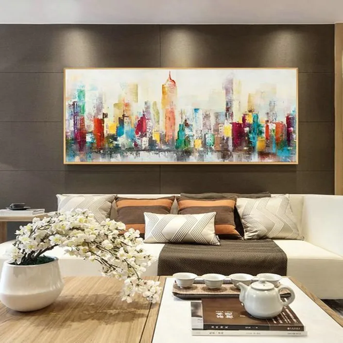 Большой холст с золотой рамкой, современное настенное искусство, Декор, городской пейзаж, акриловые картины