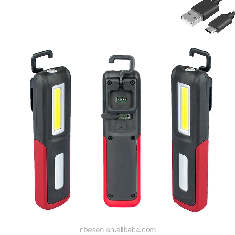 High Quality Mini Rechargeable Magnetic Hanging Hook Usb COB LED Work Light worklight