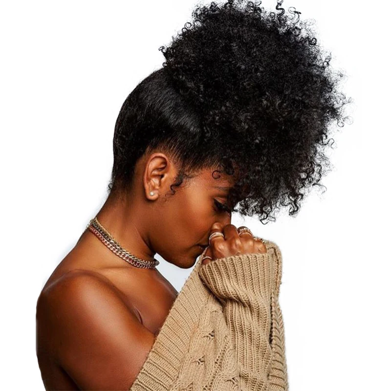 Clip in Human Hair Human Hair Ponytails Drawstring Ponytail Extension Afro Curly Mongolian Brazilian Hair 10-30inches Fringes