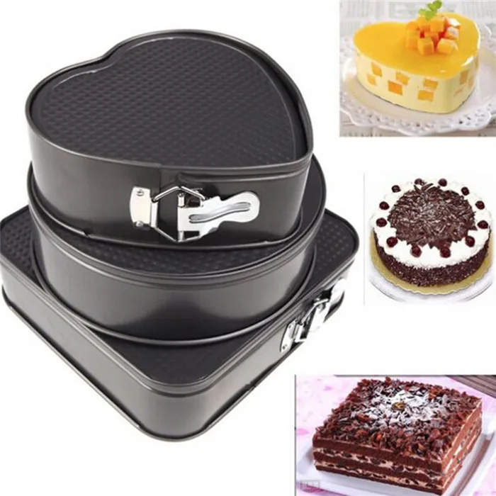 Baking tools 3 sets of square round heart-shaped live bottom buckle cake mold non-stick birthday cake mold