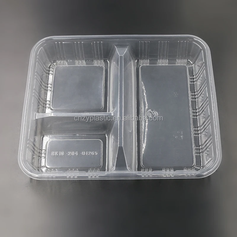 3 Compartment Plastic Food Divider Bento Lunch Box Takeaway Disposable Container with Lid Clear Food Storage Rectangle