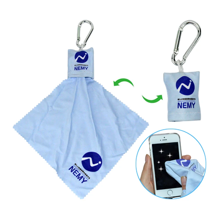 Big quantity supplied customized print microfiber cleaning cloth with keychain