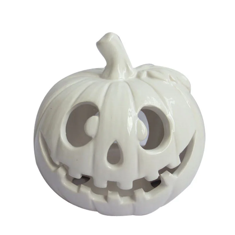new design artificial ceramic white pumpkin lantern for halloween decor