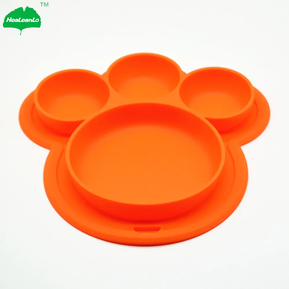 Silicone Suction Plate Bear Footprint Silicone Dinner Plates Eating Mat for Babies Feeding Plates with a Hang Hook