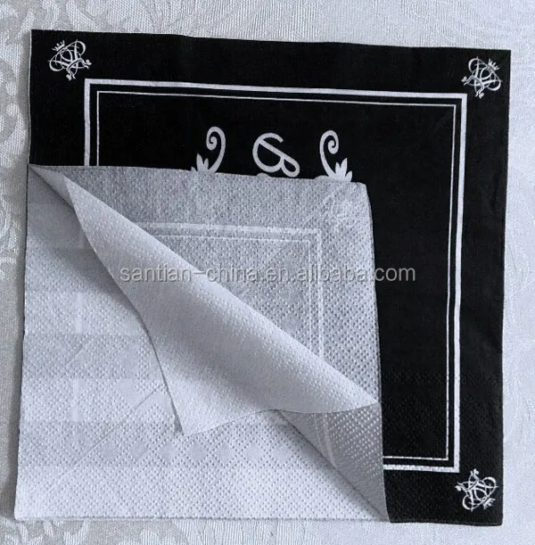 Custom Logo Printed Black Beverage Napkins 2-3 Ply Folded Serviettes in Pack or Bag