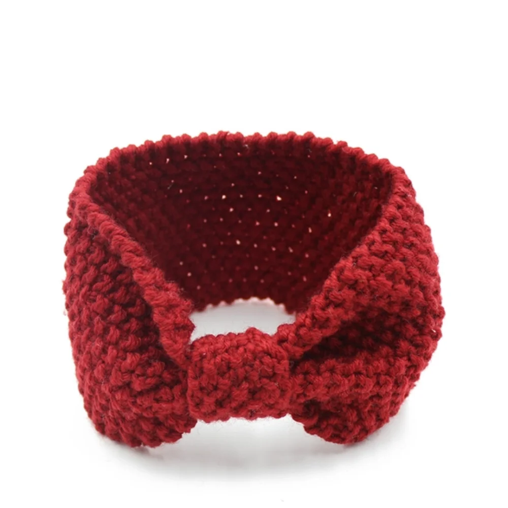 Japanese Candy Color Stylish Woolen Knitting Elastic Bow Tie Headband Crochet Head Wrap Hairband