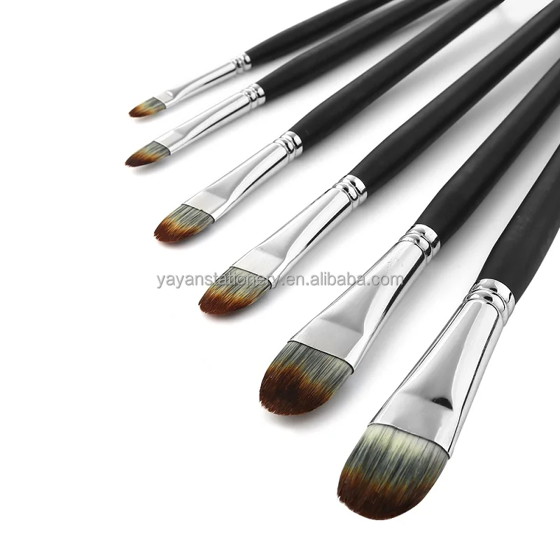 New Arrival 6PCS Colorful Nylon Bristles Long Handle Stock Artist Paint Brushes