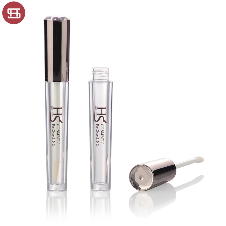 
Wholesale OEM cosmetic makeup shiny round plastic custom empty lipgloss tube container packaging 