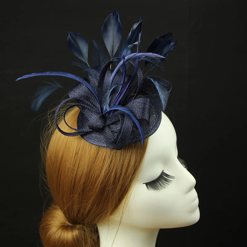 Custom dancing party Multi colored feather hair accessories Fashion Feather and Sinamay Fascinator Hats for Ladies