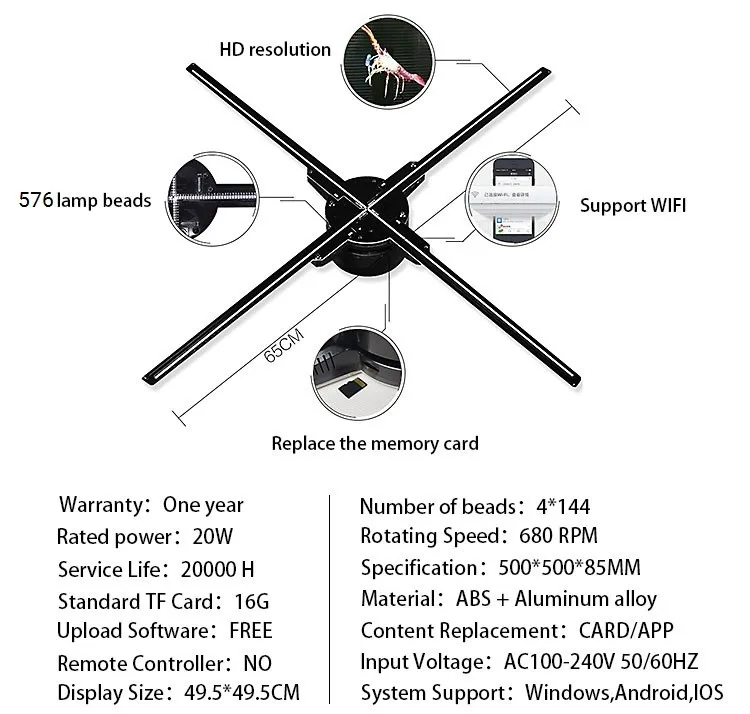 3d 360 holographic display machine large led hologram advertising fan device