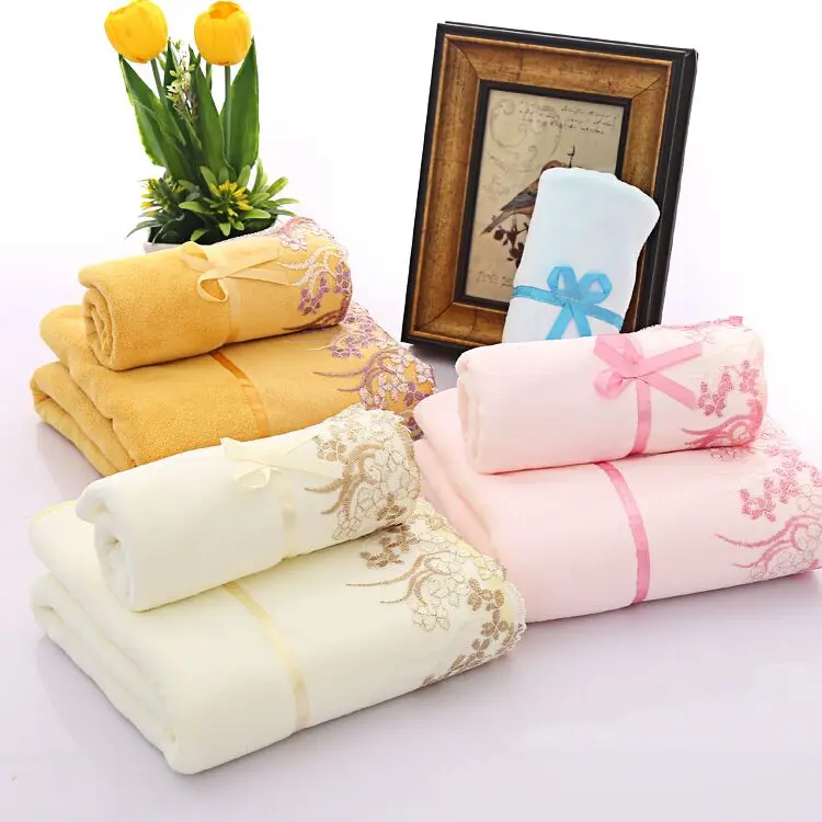 microfiber custom logo lace ribbon velour face towel