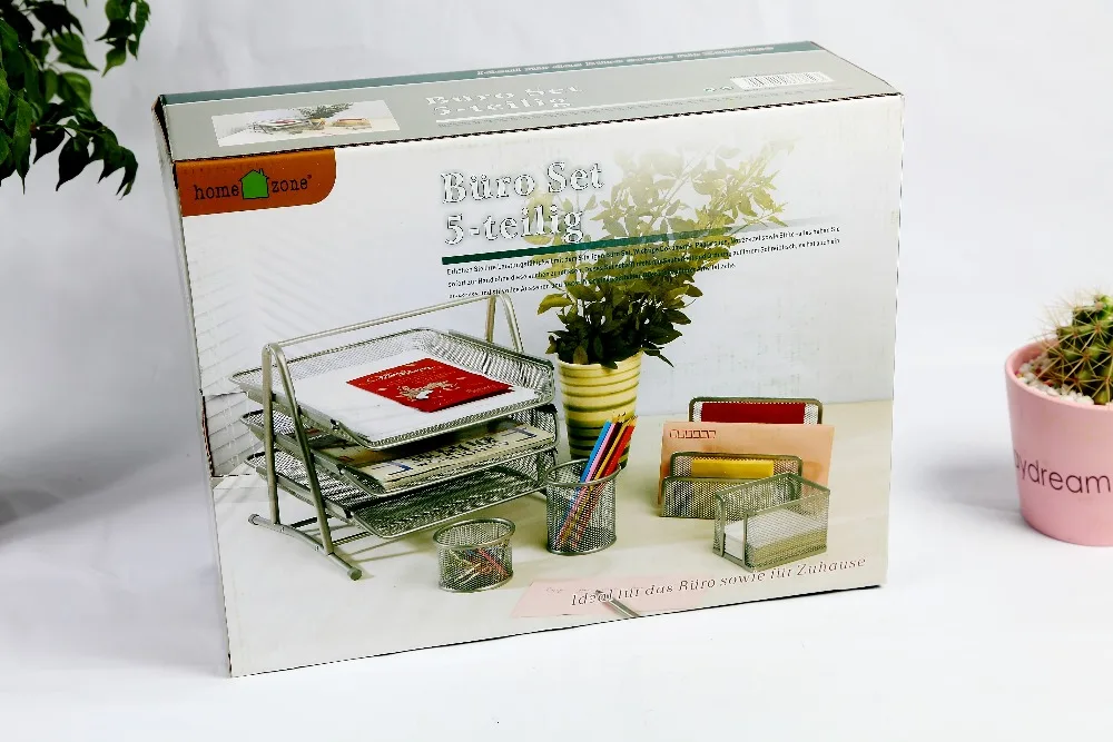 Hot Sell metal Mesh office desk organizer Stationery set with 5PCS